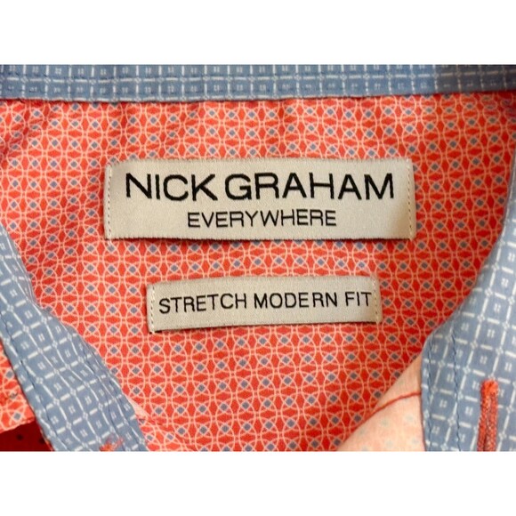 NICK GRAHAM Men's Short Sleeve Button Down Stretch Modern Fit Pink Shirt Medium - Picture 4 of 6